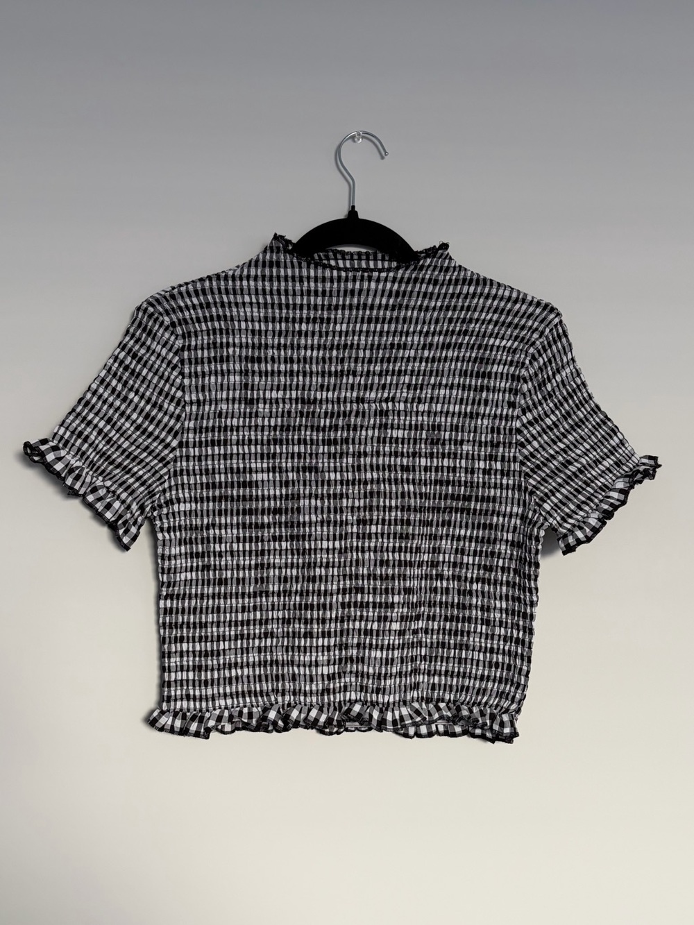 Peppermayo Gingham Smocked Crop Top L XL Black White Cottagecore Y2K